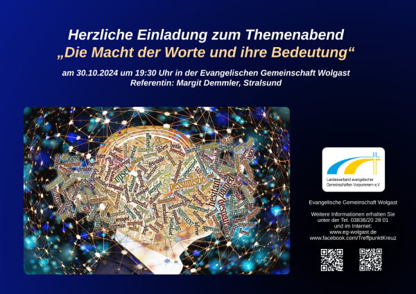 Vorschau zum verlinkten PDF-Flyer für die den Themenabend „Macht der Worte“ am 30. Oktober 2024