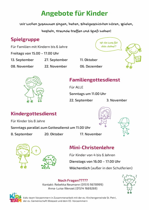 Vorschau zum verlinkten PDF-Flyer für die Kinderangebote von September bis Dezember 2024